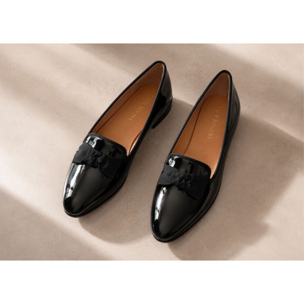 Jack Rogers Ginny Black Patent Leather Bow Loafers | Quiet Luxury Ballet Academi - Picture 2 of 9